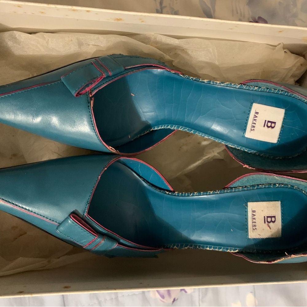Bakers Teal Heels with Pink Accents